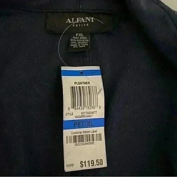 Alfani Jacket Women's PXL (Petite X-Large) Modern Navy Pleather Open Front NWT - Picture 8 of 8